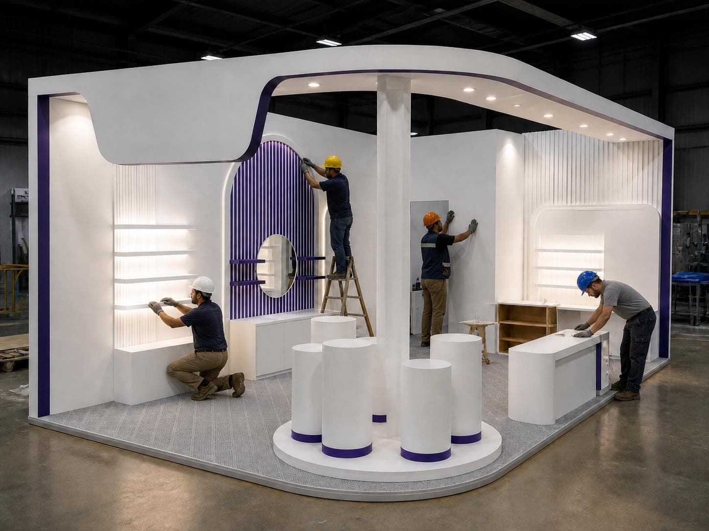 An exhibition stand being fabricated and assembled in the Approach Media workshop