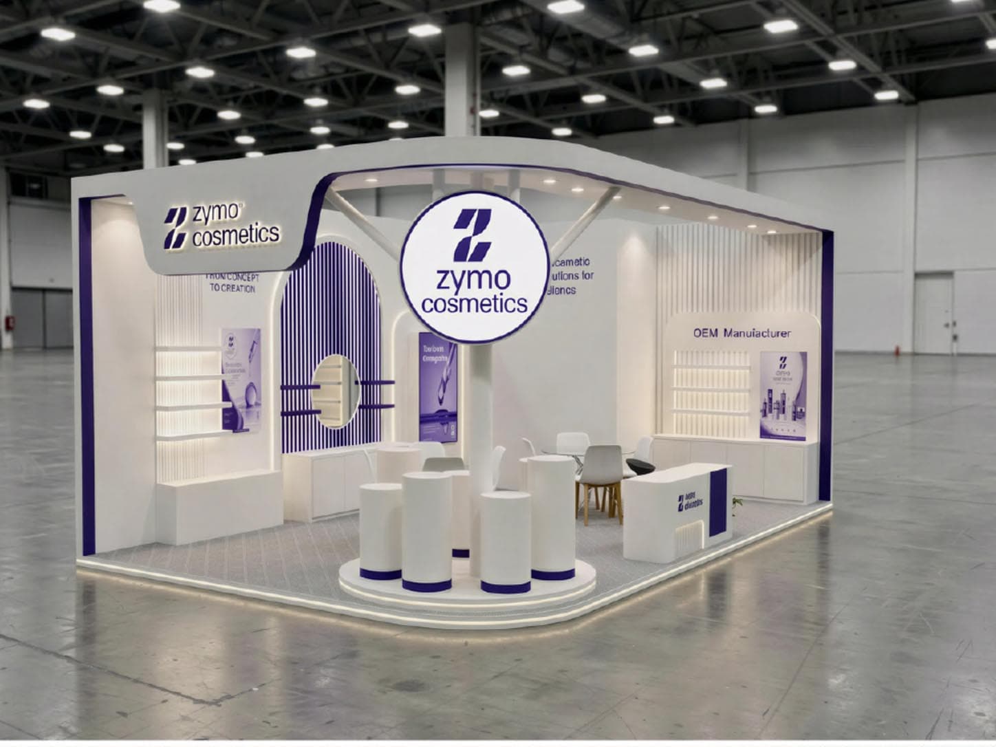 Installation of a completed exhibition stand on the show floor
