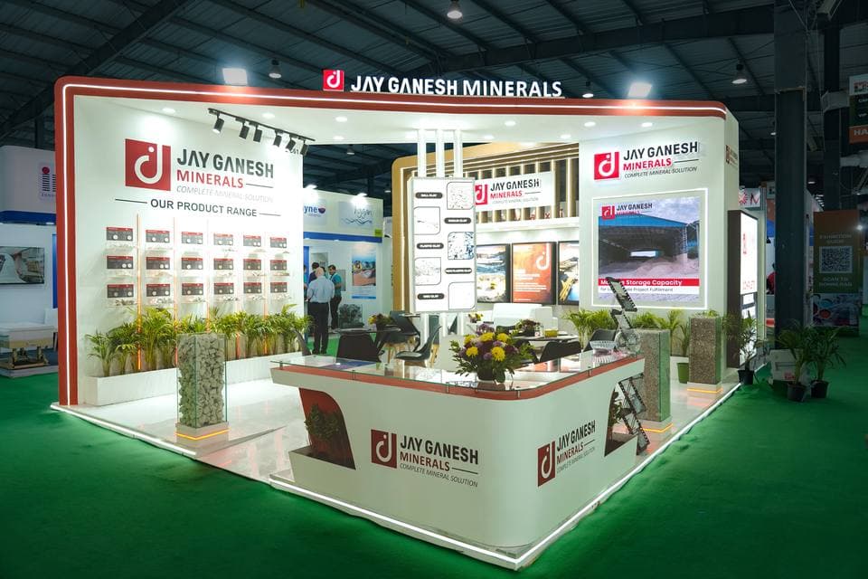 Completed turnkey exhibition stand ready for show day