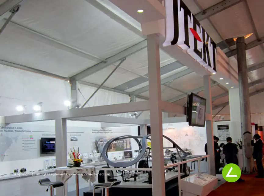 Automotive Components Exhibition Stall Design at Auto Expo 2012 New Delhi — 100 sqm 1 side open trade show booth for JTEKT at Auto Expo 2012, 2012