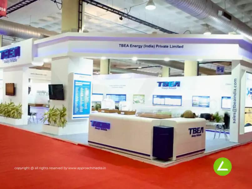 Power Transformer Exhibition Stall Design at ELECRAMA 2014 Bangalore — 169 sqm 3 side open trade show booth for TBEA at ELECRAMA 2014, 2014