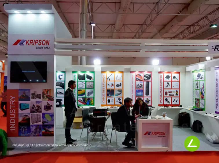 Electrical Switchgear Exhibition Stall Design at ELECRAMA 2016 Bangalore Kripson — 24 sqm 2 side open trade show booth for Kripson at ELECRAMA 2016, 2016