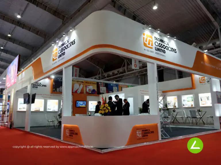 Electrical Conductors Exhibition Stall Design at ELECRAMA 2016 Bangalore Technical Associates — 100 sqm 3 side open trade show booth for Technical Associates at ELECRAMA 2016, 2016
