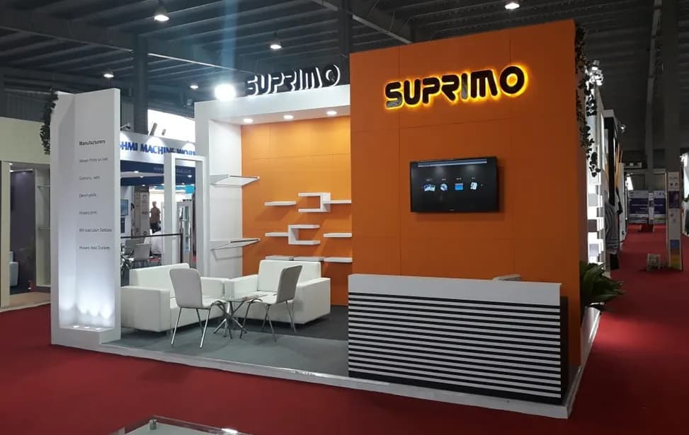 Denim Brand Pavilion Exhibition Stall Design at Vibrant Gujarat 2019 Gandhinagar — 27 sqm 3 side open trade show booth for Suprimo at Vibrant Gujarat 2019, 2019