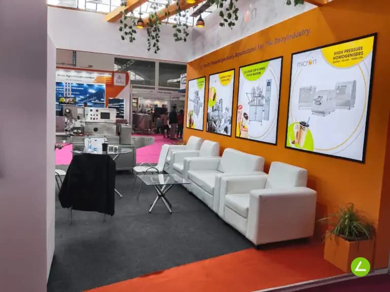 Ice Cream Industry Exhibition Stall Design at Indian Ice Cream Congress Hyderabad — 36 sqm 3 side open trade show booth for Micron Industries at Indian Ice Cream Congress & Expo 2022, 2022