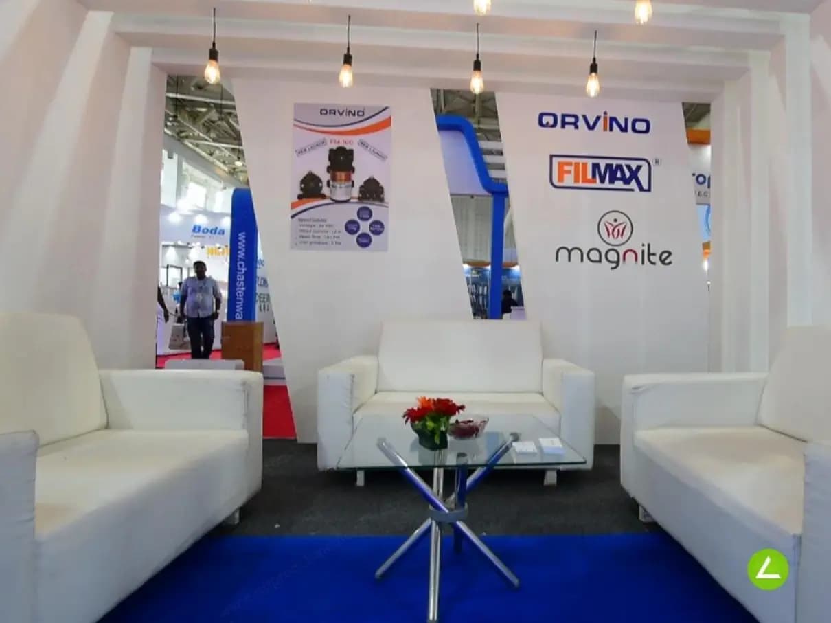 RO Membrane Exhibition Stall Design at WAPTAG Water Expo Gandhinagar — 54 sqm i land trade show booth for VONTRON at WAPTAG Water Expo 2022, 2022