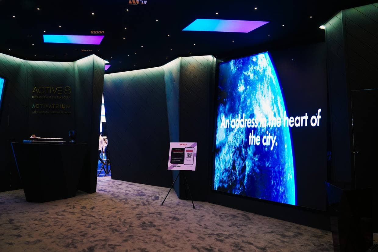 Large-format LED video wall at an exhibition stall