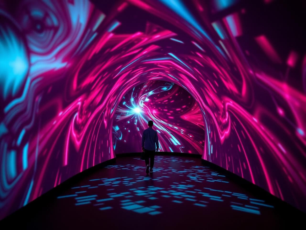 Projection mapped tunnel inside booth