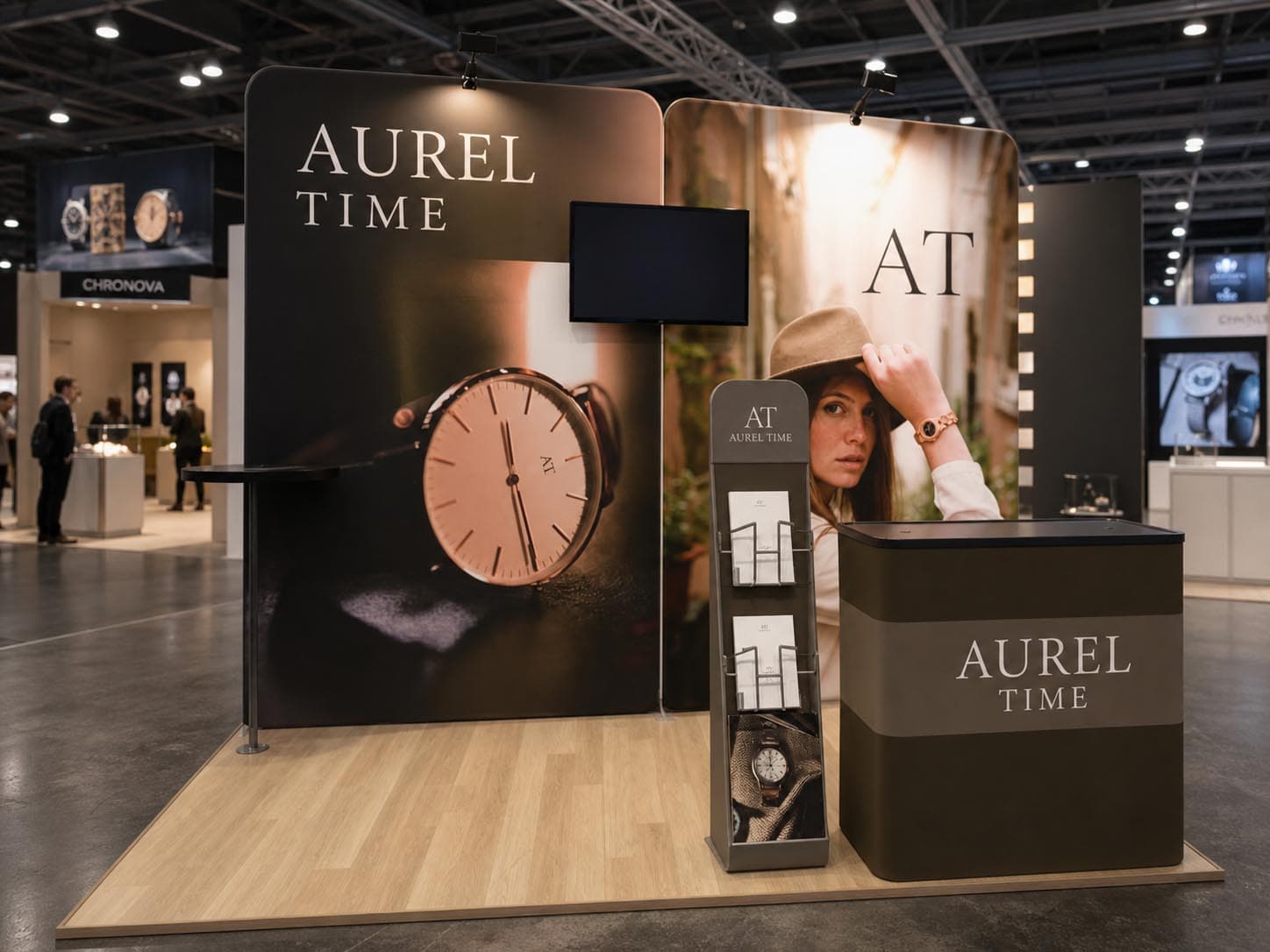 Bold geometric exhibition booth with LED fins