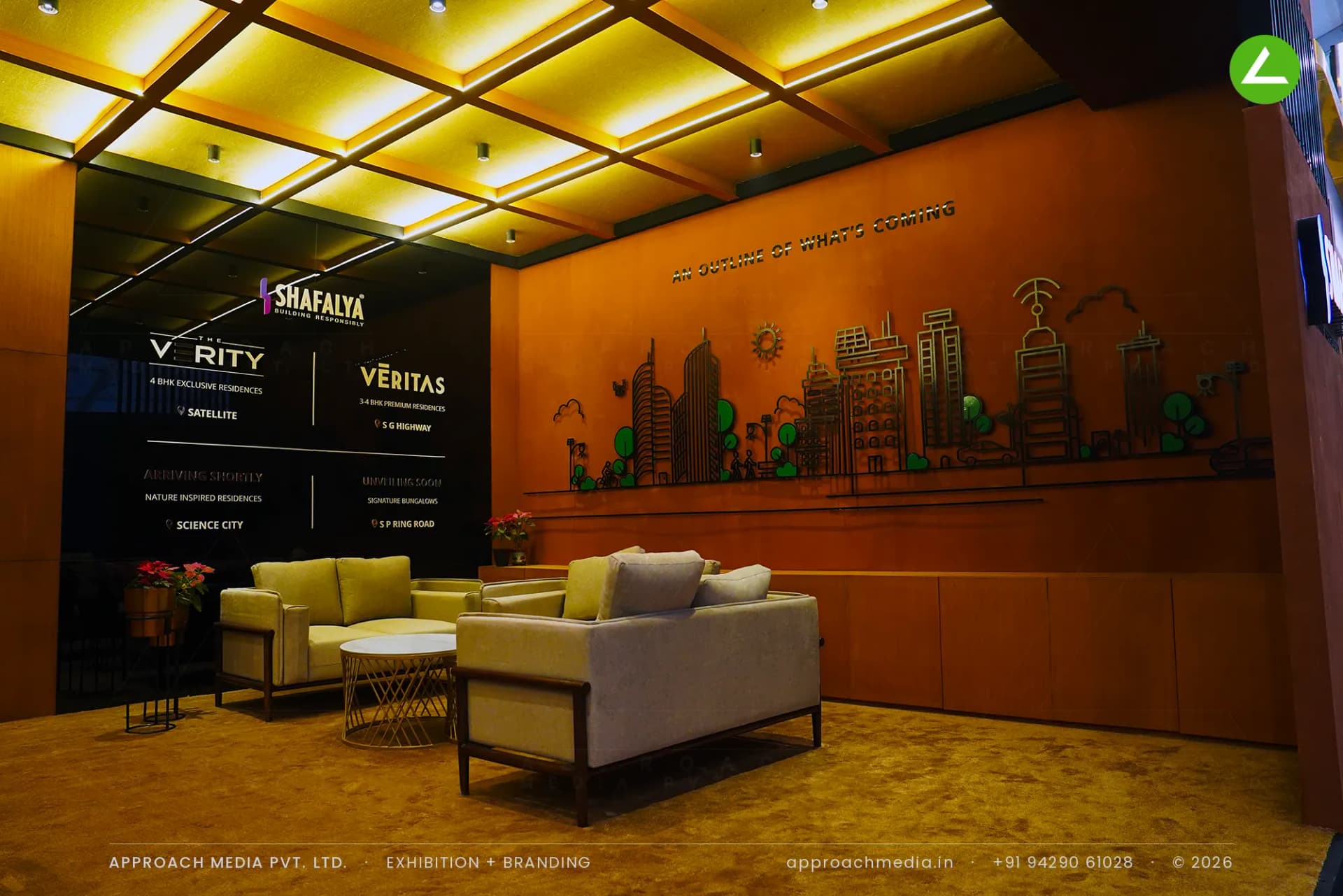 Luxury reception with wood paneling and ring light